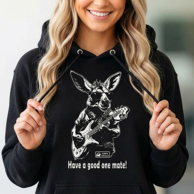 kangaroo playing guitar black hoodie