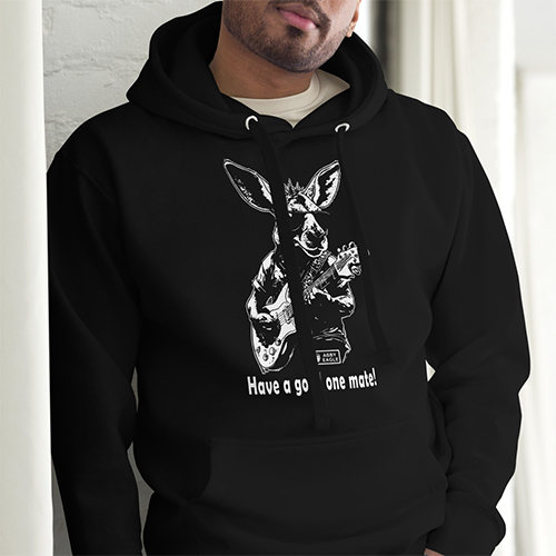 kangaroo playing guitar black hoodie