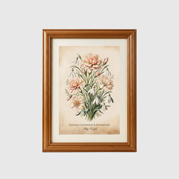january flower, carnation print, birth flower art, floral wall art, botanical print, january birthday, carnation art, snowdrop art flower, birth month flower, minimalist art, boho wall decor, flower artwork, botanical decor